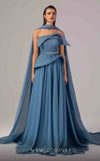 MNM Couture E0096 flared organza gown with pleated corset and long train | Couture Shop LA