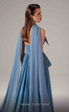 MNM Couture E0096 flared organza gown with pleated corset and long train | Couture Shop LA