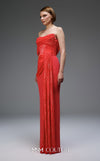 MNM Couture Style E0104 red evening dress with asymmetric sweetheart neckline, sequined organza cascades, and premium floor-length fitted silhouette | Couture Shop LA.