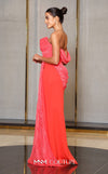MNM Couture Style E0104 red evening dress with asymmetric sweetheart neckline, sequined organza cascades, and premium floor-length fitted silhouette | Couture Shop LA.