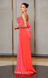 MNM Couture Style E0104 red evening dress with asymmetric sweetheart neckline, sequined organza cascades, and premium floor-length fitted silhouette | Couture Shop LA.