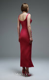 MNM Couture E0109 fitted taffeta column gown with asymmetric sweetheart neckline, strap sleeves, side slit, and pleated detail | Couture Shop LA.