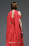MNM Couture E0119 organza A-line gown with off-the-shoulder straps, peplum waist, and a delicate scarf.|Couture Shop LA