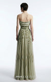 MNM Couture Style E0129 Delicate pink and olive printed silk strapless A-line gown with pleated bust and thin belt | Couture Shop LA.
