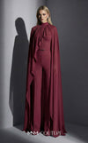 MNM Couture Style E0143 Fitted long chiffon evening outfit with pants, close high neck, and dramatic cape sleeves | Couture Shop LA.
