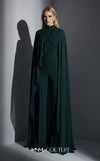 MNM Couture Style E0143 Fitted long chiffon evening outfit with pants, close high neck, and dramatic cape sleeves | Couture Shop LA.