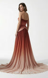 MNM Couture E0153 Long ethereal chiffon A-line dress with strapless empire bodice and dramatic cape sleeves | Couture Shop LA.