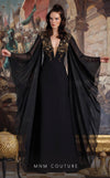 GLAM by MNM Couture EZ0001 long-sleeve silk gown with V-neckline and natural fit | Couture Shop LA