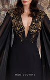 GLAM by MNM Couture EZ0001 long-sleeve silk gown with V-neckline and natural fit | Couture Shop LA