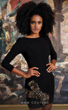 GLAM by MNM Couture EZ0059 silk gown with three-quarter sleeves and round neckline | Couture Shop LA