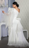 MNM Couture F02801: Asymmetrical neck, ruffled shoulder, crepe & organza, draped bust, Roman skirt for event & wedding | Couture Shop LA