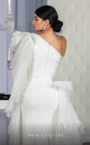 MNM Couture F02801: Asymmetrical neck, ruffled shoulder, crepe & organza, draped bust, Roman skirt for event & wedding | Couture Shop LA