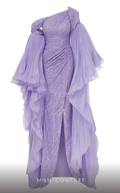 MNM Couture F02816A asymmetrical Payet gown with Roman classic skirt and embroidery. | Couture Shop LA