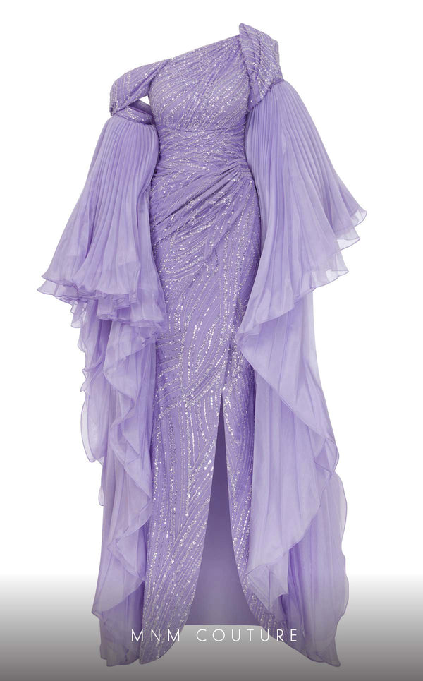 MNM Couture F02816A asymmetrical Payet gown with Roman classic skirt and embroidery. | Couture Shop LA