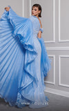 MNM Couture F02816A asymmetrical Payet gown with Roman classic skirt and embroidery. | Couture Shop LA