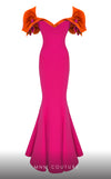 MNM Couture F02820: Organza mermaid gown, two corsets, draped flowers, strapless. Red carpet ready. | Couture Shop LA