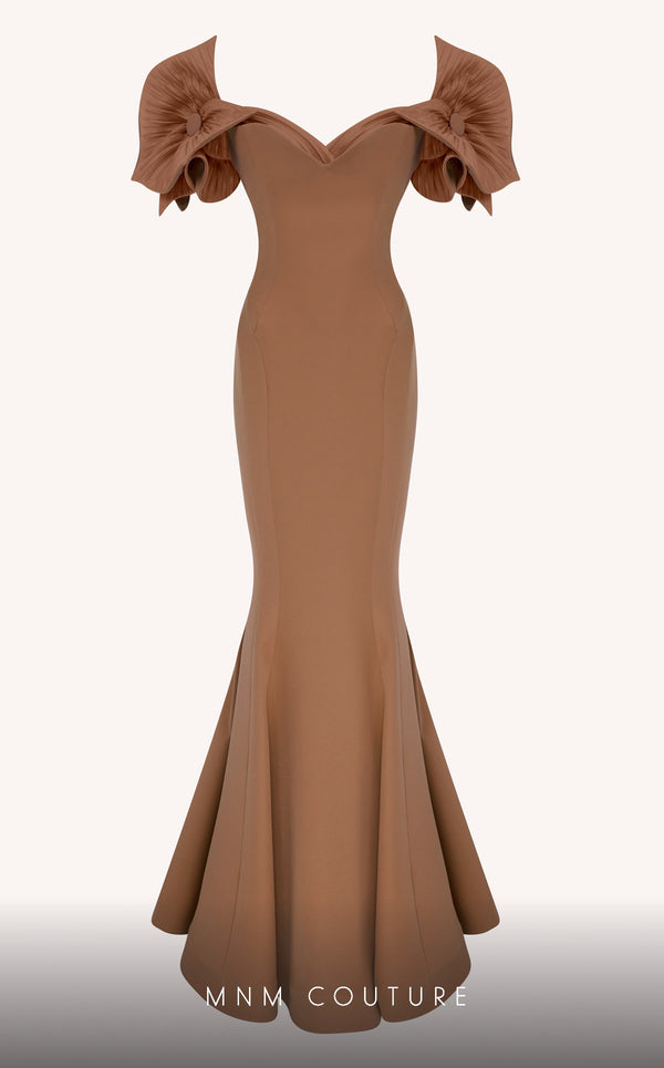 MNM Couture F02820: Organza mermaid gown, two corsets, draped flowers, strapless. Red carpet ready. | Couture Shop LA