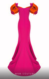 MNM Couture F02820: Organza mermaid gown, two corsets, draped flowers, strapless. Red carpet ready. | Couture Shop LA