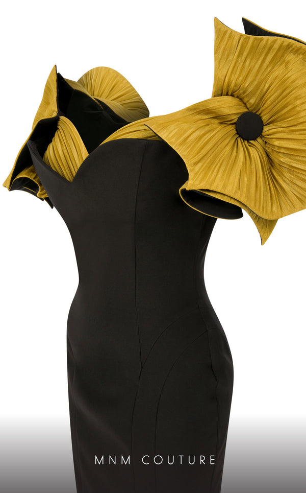 MNM Couture F02820: Organza mermaid gown, two corsets, draped flowers, strapless. Red carpet ready. | Couture Shop LA