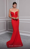 MNM Couture F02821: Crepe & organza gown, strapless V-neck, Roman skirt, full-flower embroidered cape. | Couture Shop LA