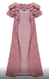 MNM Couture F02821: Crepe & organza gown, strapless V-neck, Roman skirt, full-flower embroidered cape. | Couture Shop LA