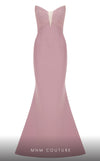 MNM Couture F02821: Crepe & organza gown, strapless V-neck, Roman skirt, full-flower embroidered cape. | Couture Shop LA