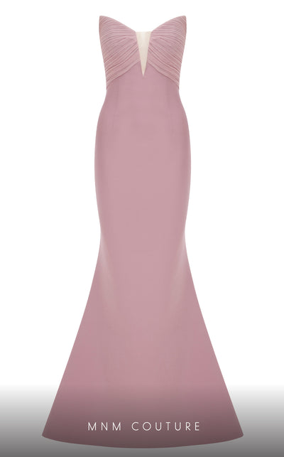 MNM Couture F02821: Crepe & organza gown, strapless V-neck, Roman skirt, full-flower embroidered cape. | Couture Shop LA