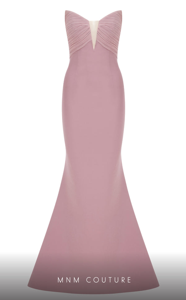 MNM Couture F02821: Crepe & organza gown, strapless V-neck, Roman skirt, full-flower embroidered cape. | Couture Shop LA