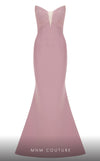 MNM Couture F02821: Crepe & organza gown, strapless V-neck, Roman skirt, full-flower embroidered cape. | Couture Shop LA