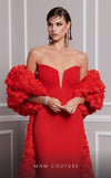 MNM Couture F02821: Crepe & organza gown, strapless V-neck, Roman skirt, full-flower embroidered cape. | Couture Shop LA