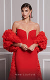 MNM Couture F02821: Crepe & organza gown, strapless V-neck, Roman skirt, full-flower embroidered cape. | Couture Shop LA