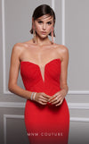 MNM Couture F02821: Crepe & organza gown, strapless V-neck, Roman skirt, full-flower embroidered cape. | Couture Shop LA