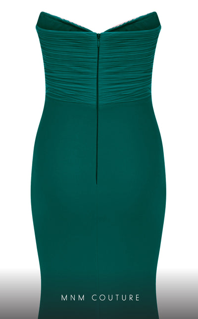 MNM Couture F02821: Crepe & organza gown, strapless V-neck, Roman skirt, full-flower embroidered cape. | Couture Shop LA