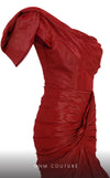 MNM Couture F02833 asymmetrical Tafta gown with mermaid cut and shoulder drapes. | Couture Shop LA