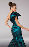 MNM Couture F02833 asymmetrical Tafta gown with mermaid cut and shoulder drapes. | Couture Shop LA