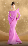 MNM Couture F02846 crepe gown with round neck and mermaid cut.