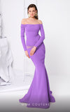 MNM Couture F02848 strapless crepe gown with off-shouldered cut. | Couture Shop LA