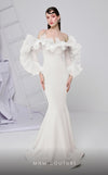 MNM Couture F02850 strapless off-shoulder crepe and chiffon gown with mermaid cut. | Couture Shop LA