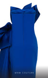 MNM Couture F02854 strapless gown in crepe and brocade with Roman slit. | Couture Shop LA