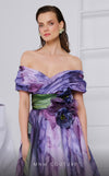 MNM Couture F02855 strapless digital print gown with flared cut. | Couture Shop LA