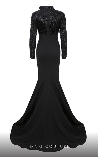 MNM Couture F02859 V-neck sequined beaded tulle gown with mermaid cut. | Couture Shop LA