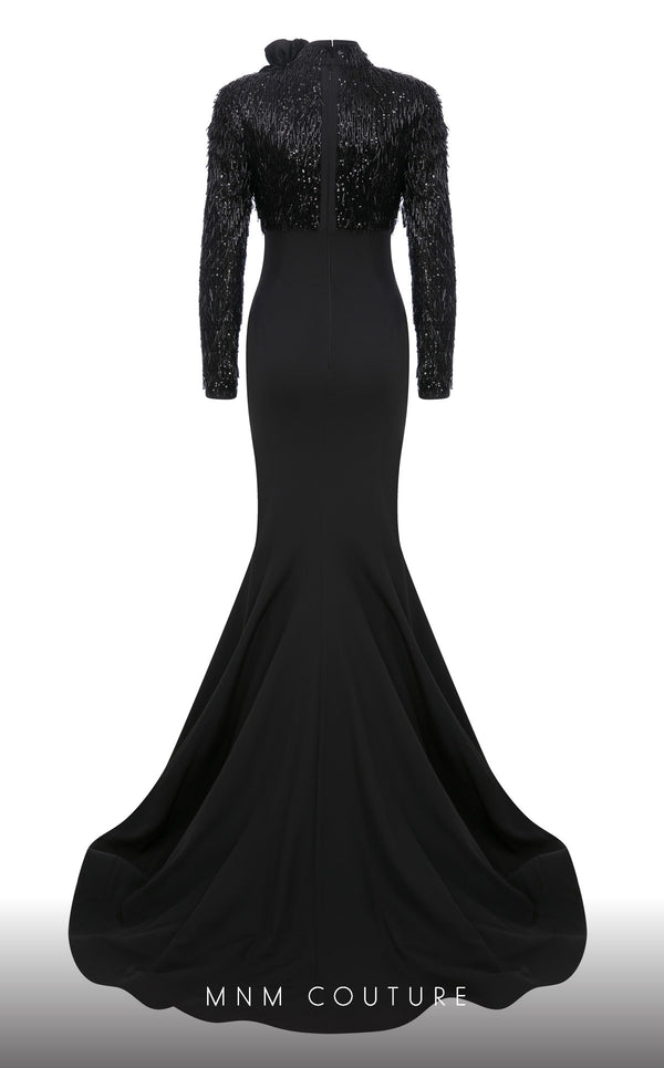 MNM Couture F02859 V-neck sequined beaded tulle gown with mermaid cut. | Couture Shop LA