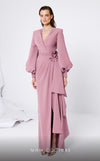 MNM Couture F02866 crepe gown with V-neck and Roman skirt. | Couture Shop LA