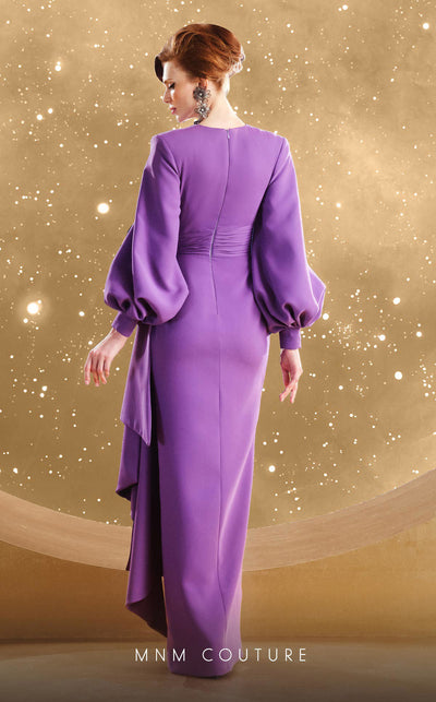 MNM Couture F02866 crepe gown with V-neck and Roman skirt. | Couture Shop LA