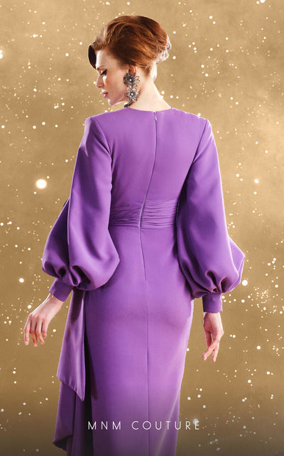 MNM Couture F02866 crepe gown with V-neck and Roman skirt. | Couture Shop LA