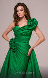 MNM Couture F02877 : Brocade Asymmetrical Rosette Gown