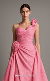MNM Couture F02877 brocade gown with asymmetrical neckline and rosette. | Couture Shop LA