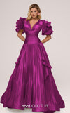 MNM Couture F02885 V-neck gown with accordion pleats and layered skirt. | Couture Shop LA