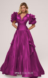 MNM Couture F02885 V-neck gown with accordion pleats and layered skirt. | Couture Shop LA