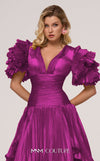 MNM Couture F02885 V-neck gown with accordion pleats and layered skirt. | Couture Shop LA
